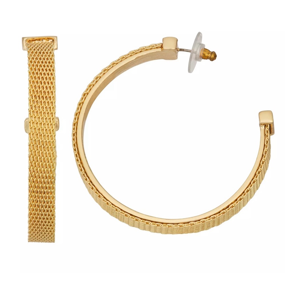 Nine West gold mesh c-hoop earrings.